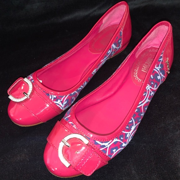 Patent Leather Pink Coach Flats w/Fabric sides.8 - Picture 1 of 9